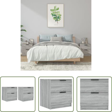 Mesitas de noche -  Mesitas de noche 2 uds madera contrachapada gris Sonoma