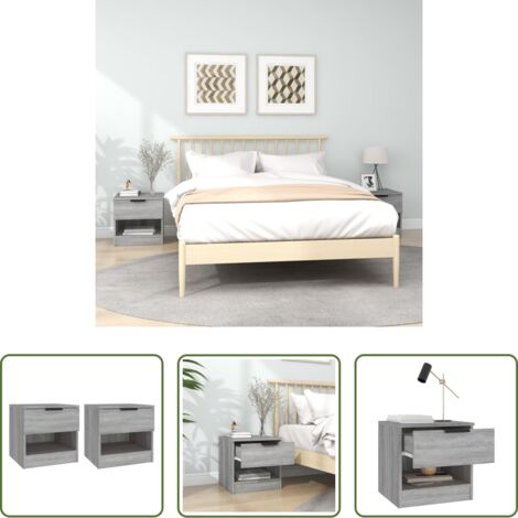 Mesitas de noche -  Mesitas de noche 2 uds madera contrachapada gris Sonoma