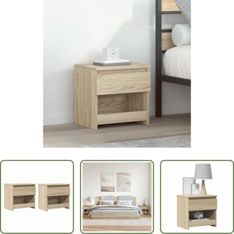 Mesitas de noche -  Mesitas de noche 2 uds madera contrachapada roble 40x30x39 cm