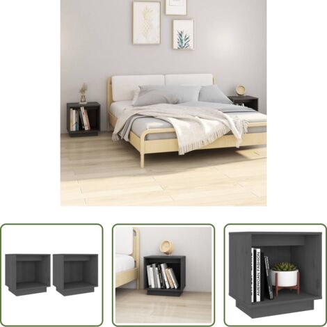 Mesitas de noche -  Mesitas de noche 2 uds madera maciza de pino gris 40x30x40 cm