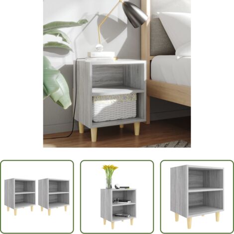 Mesitas de noche -  Mesitas de noche 2 uds patas de madera gris Sonoma 40x30x50 cm