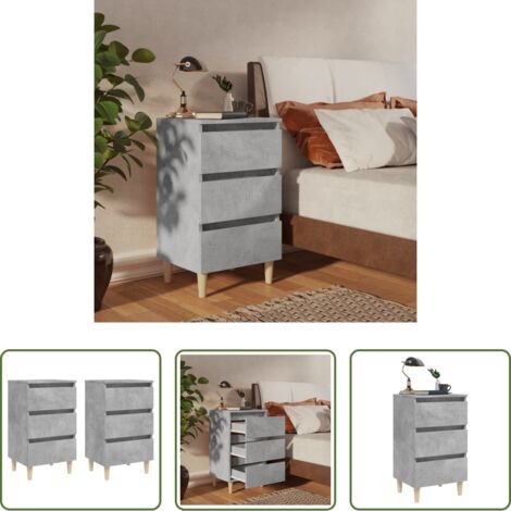 Mesitas de noche -  Mesitas de noche 2 uds patas madera gris hormigón 40x35x69 cm