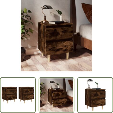 Mesitas de noche -  Mesitas de noche 2 uds patas madera roble ahumado 40x35x50 cm