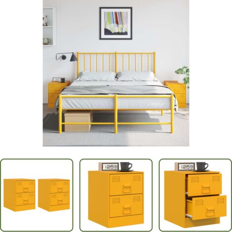 Mesitas de noche -  Mesitas de noche 2 unidades acero amarillo 34,5x39x44 cm