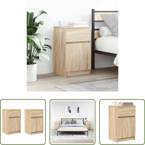 Mesitas de noche -  Mesitas noche 2 uds madera ingeniería roble Sonoma 39x35x65 cm