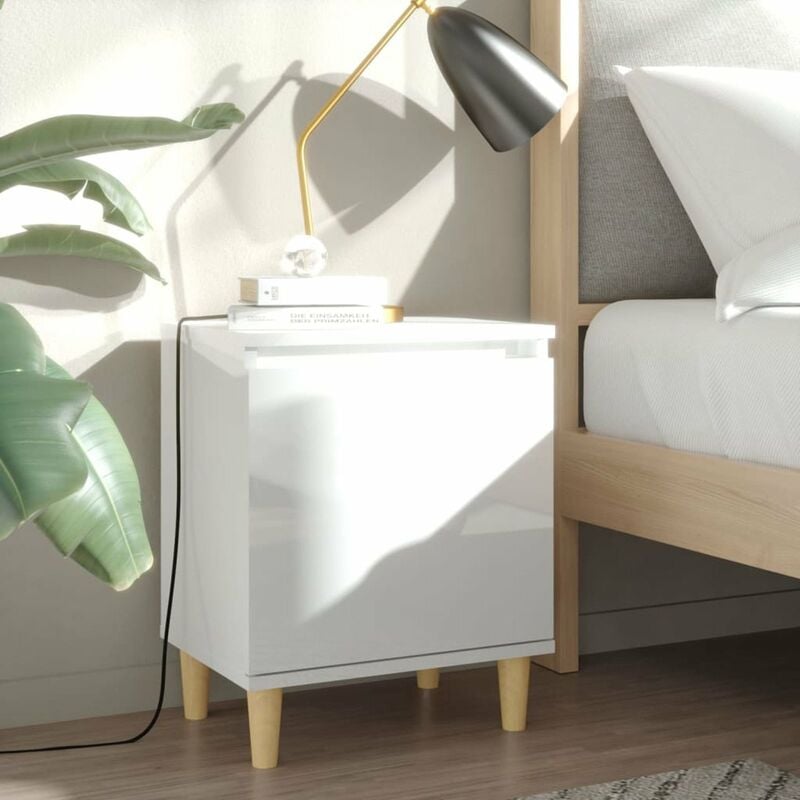 

Mesitas de noche patas madera 2 uds blanco brillo 40x30x50 cm
