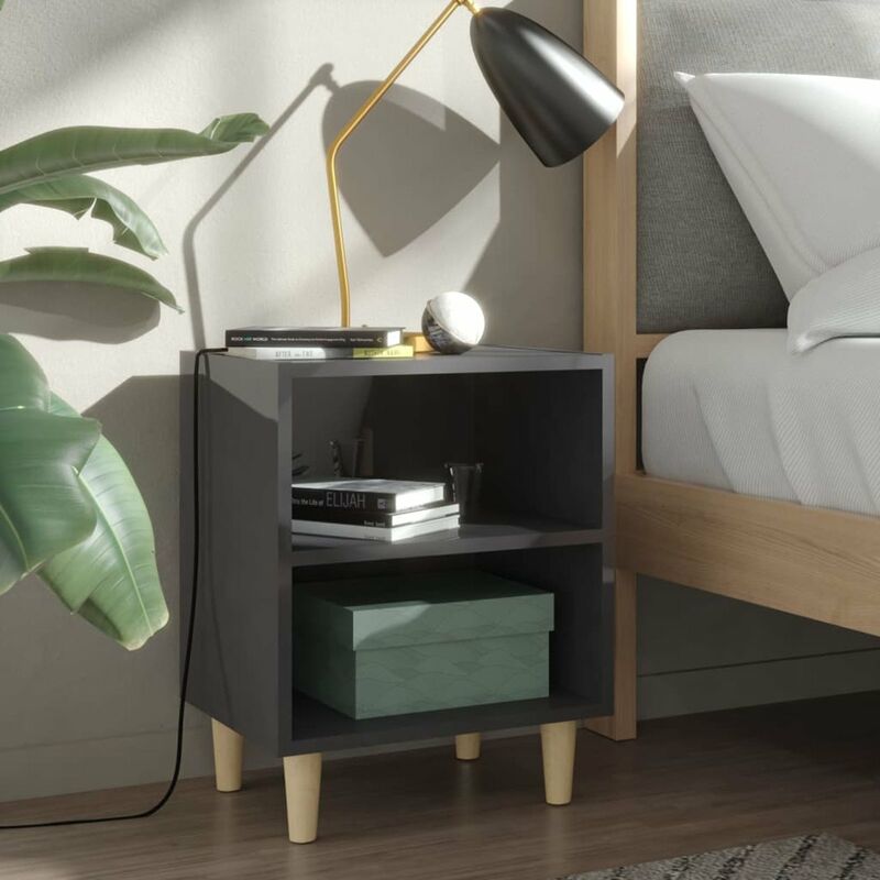 

Mesitas de noche patas madera 2 uds gris brillo 40x30x50 cm