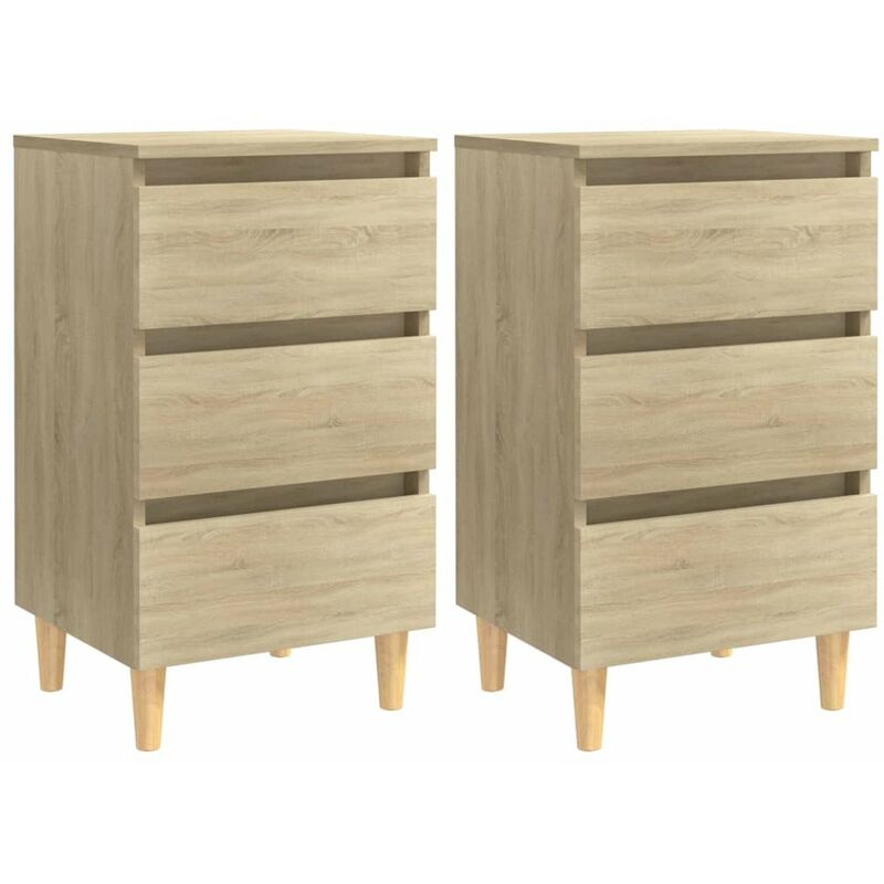 

Mesitas de noche patas madera 2 uds roble Sonoma 40x35x69 cm