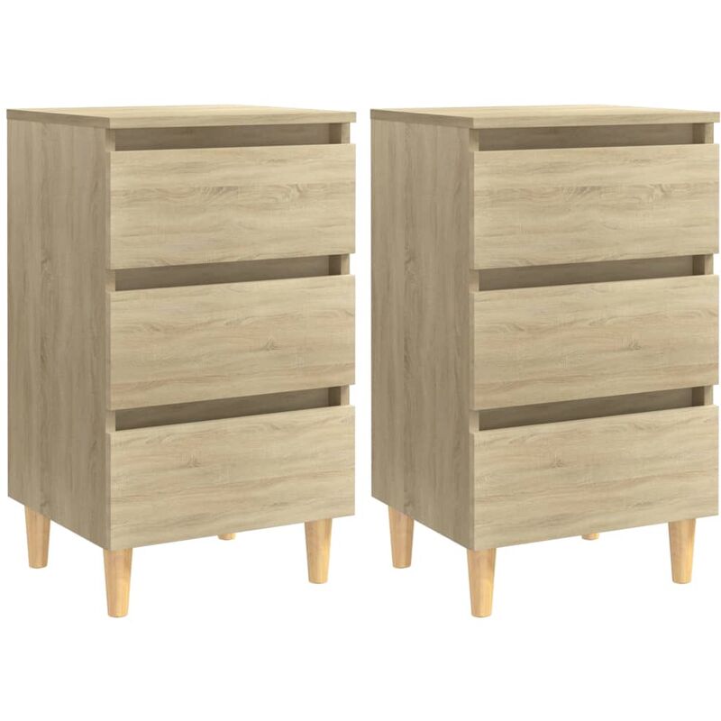

Mesitas de noche patas madera 2 uds roble Sonoma 40x35x69 cm
