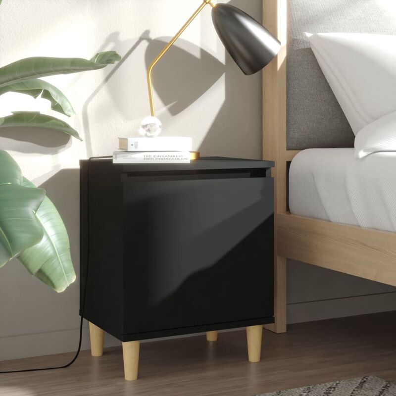 

Mesitas de noche patas madera maciza negra 2 uds 40x30x50 cm