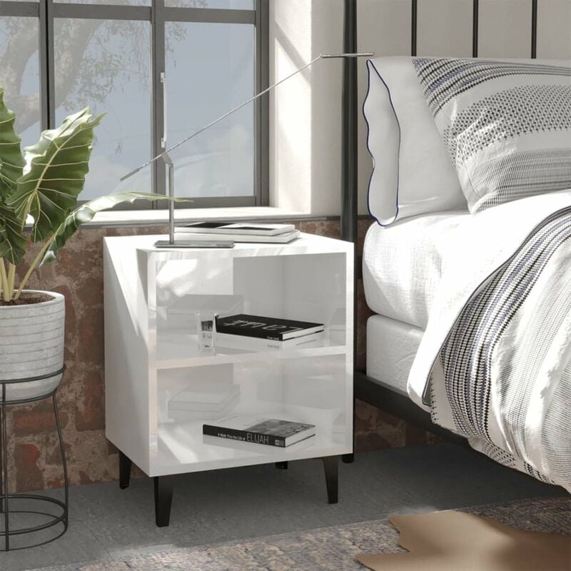 

Mesitas de noche patas metal 2 uds blanco brillante 40x30x50 cm