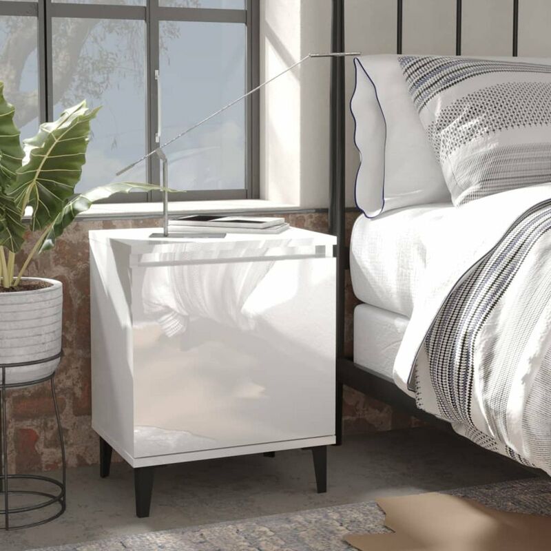 

Mesitas de noche patas metal 2 uds blanco brillante 40x30x50 cm