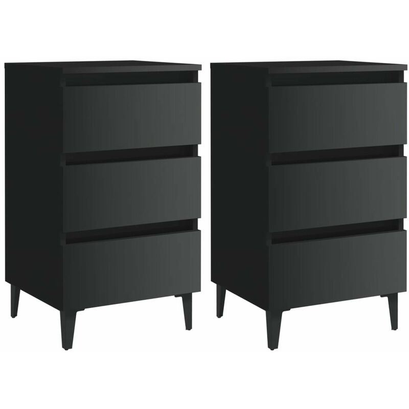 

Happyshopping - Mesitas de noche patas metal 2 uds negro brillante 40x35x69 cm