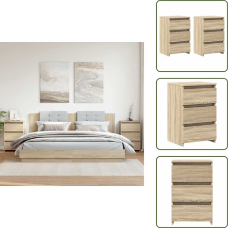 Mesitas de noche roble - vidaXL Mesitas de noche 2 uds contrachapada roble Sonoma 40x35x62,5cm - Mesitas de noche Sonoma