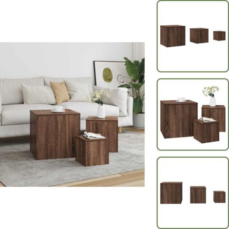 Mesitas de noche - vidaXL Mesitas auxiliares 3 piezas madera contrachapada marrón roble - Mesitas de sofá