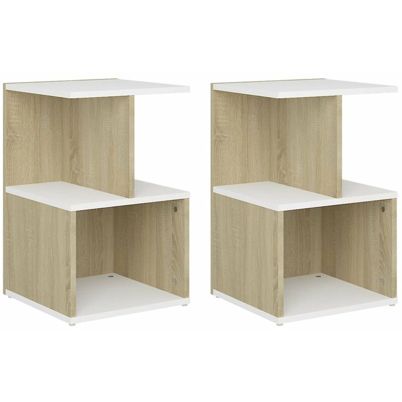 

Mesitas noche 2 uds aglomerado blanco roble Sonoma 35x35x55cm