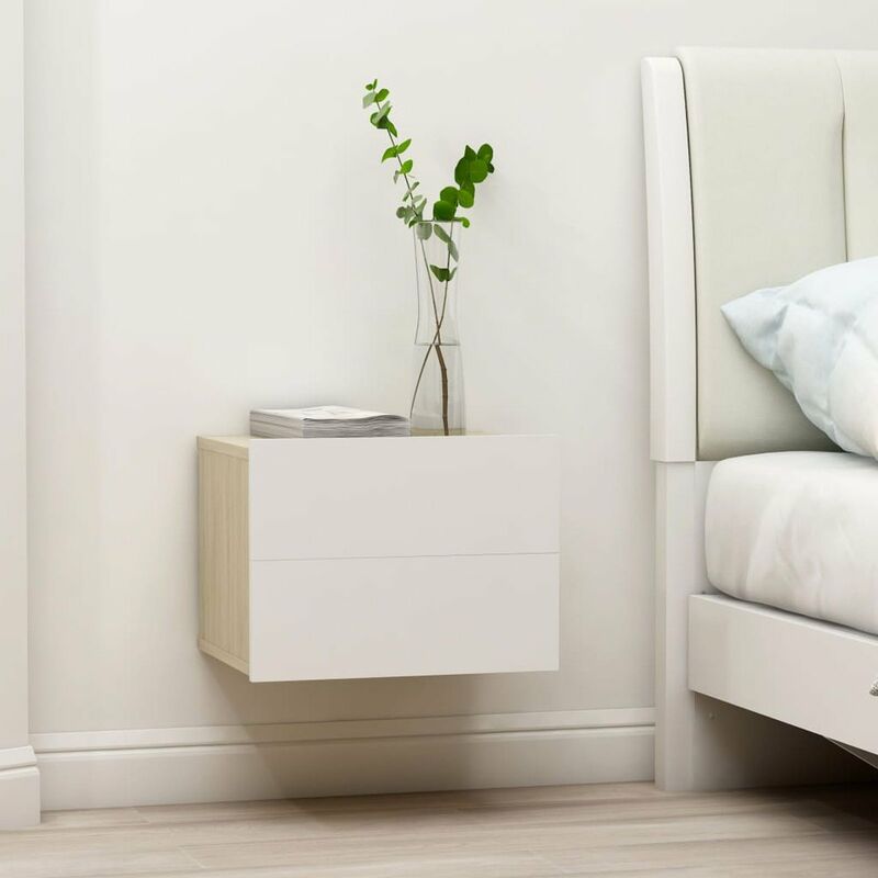

Mesitas noche 2 uds aglomerado blanco roble Sonoma 40x30x30 cm