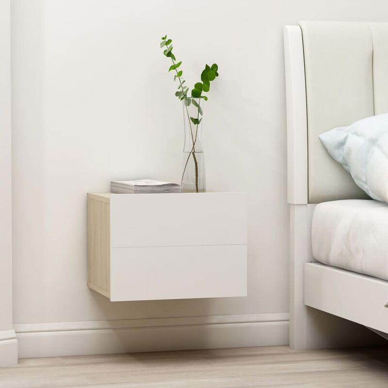 

Mesitas noche 2 uds aglomerado blanco roble Sonoma 40x30x30 cm