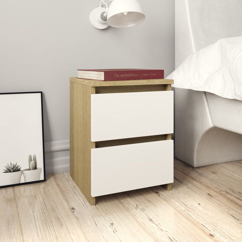 

Mesitas noche 2 uds aglomerado blanco y roble Sonoma 30x30x40cm - Multicolor