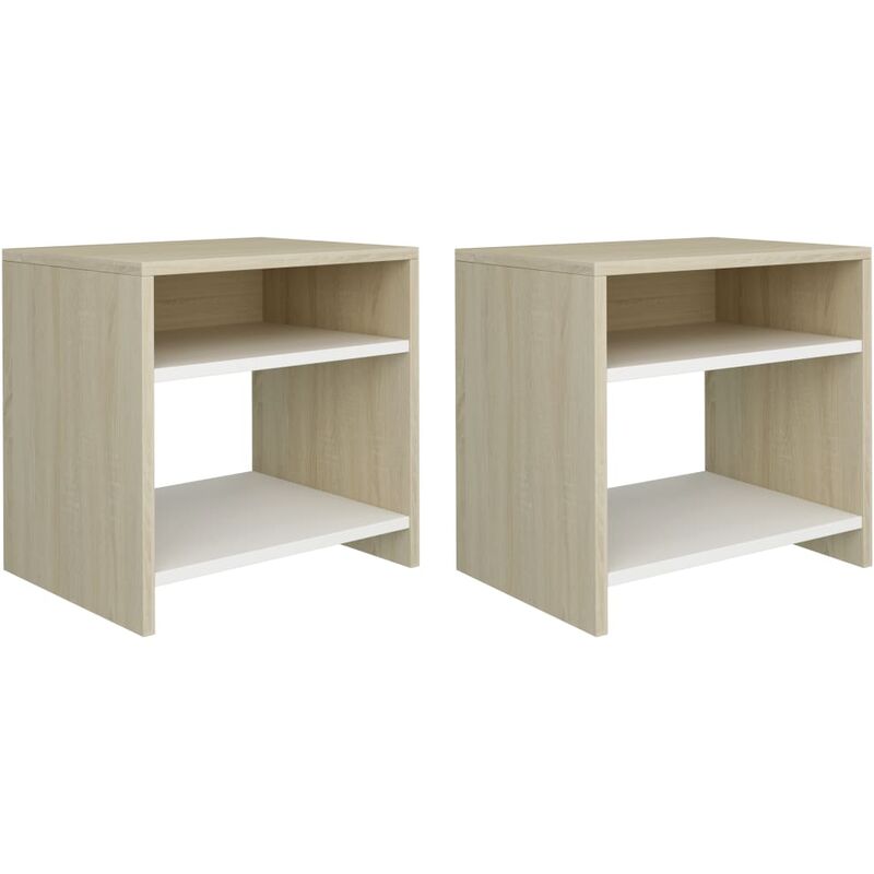 

Mesitas noche 2 uds aglomerado blanco y roble Sonoma 40x30x40cm - Blanco