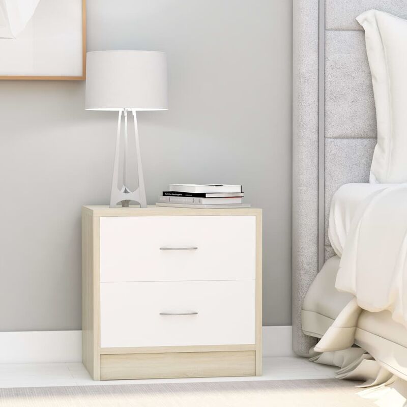 

Mesitas noche 2 uds aglomerado blanco y roble Sonoma 40x30x40cm - Beige