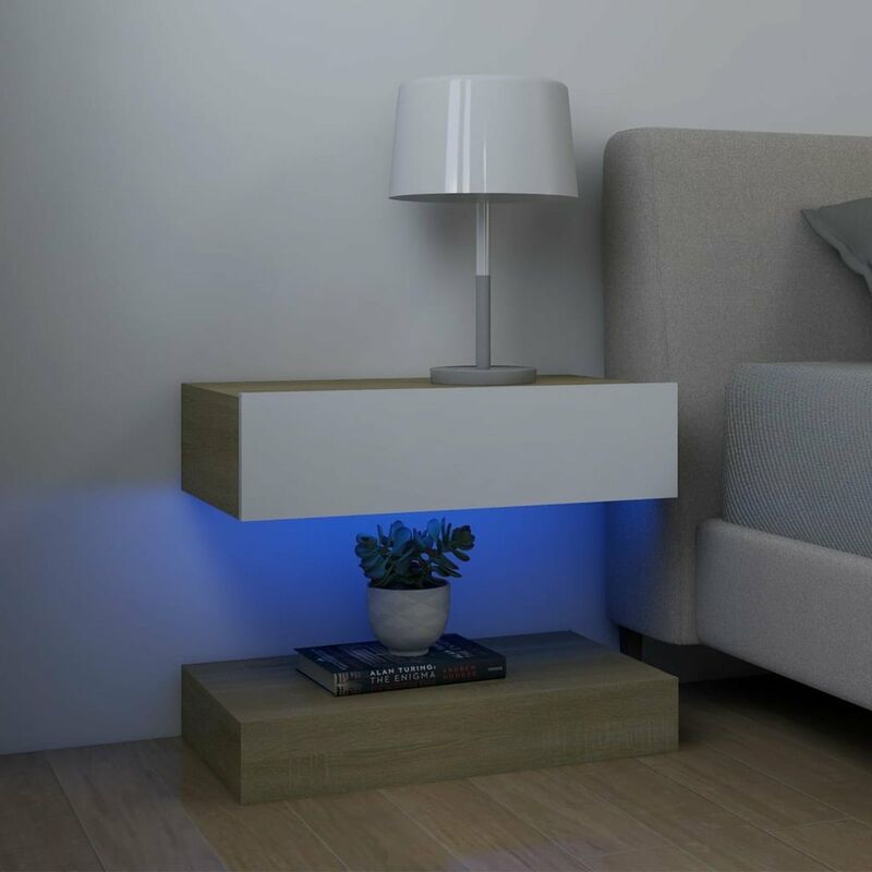 

Mesitas noche 2 uds aglomerado blanco y roble Sonoma 60x35 cm