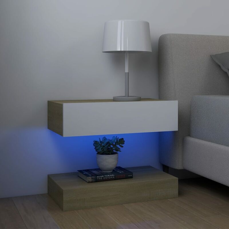 

Mesitas noche 2 uds aglomerado blanco y roble Sonoma 60x35 cm
