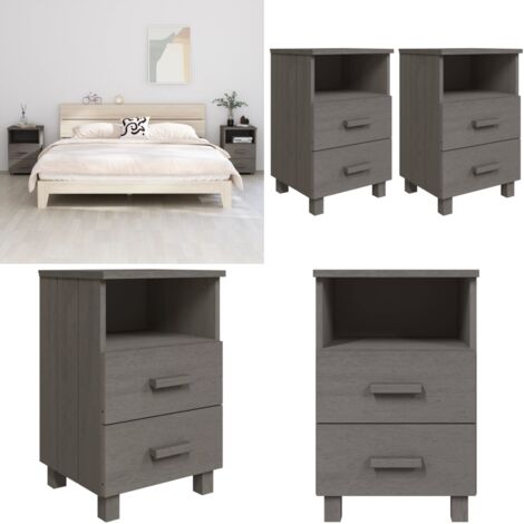 Mesitas noche 2 uds HAMAR pino macizo gris claro 40x35x62 cm - Mesita de noche de madera - Mesita de noche con cajones