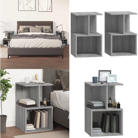 Mesitas noche 2 uds madera contrachapada gris Sonoma 35x35x55cm - Mesita de noche gris - Mesita de noche madera contrachapada