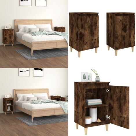 Mesitas noche 2 uds madera contrachapada roble humo 40x35x70 cm - Mesita de noche con puerta - Mesita de noche de madera