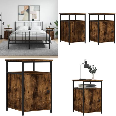 Mesitas noche 2 uds madera contrachapada roble humo 40x42x60 cm - Mesita auxiliar - Madera contrachapada