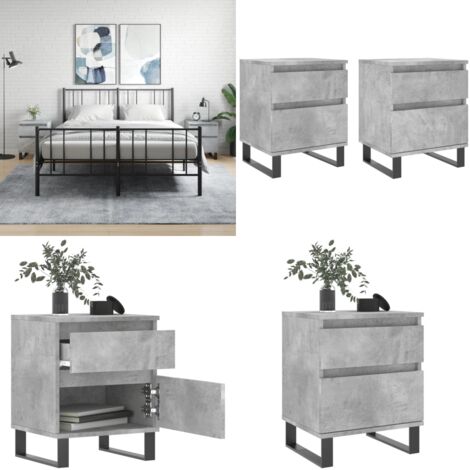 Mesitas noche 2 uds madera ingeniería gris hormigón 40x35x50 cm - Mesita de noche gris hormigón - Mesita de noche de madera