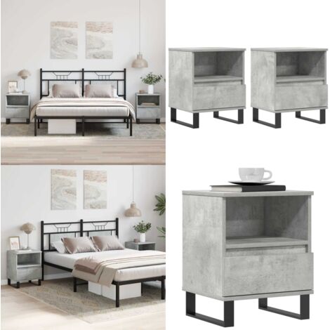 Mesitas noche 2 uds madera ingeniería gris hormigón 40x35x50 cm - Mesita de noche gris hormigón - Mesita de noche madera