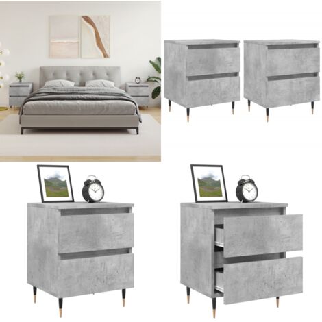 Mesitas noche 2 uds madera ingeniería gris hormigón 40x35x50 cm - Mesita de noche gris hormigón - Mesita de noche madera