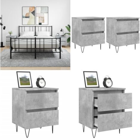 Mesitas noche 2 uds madera ingeniería gris hormigón 40x35x50 cm - Mesita de noche gris hormigón - Mesita de noche madera