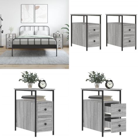 Mesitas noche 2 uds madera ingeniería gris Sonoma 30x60x60 cm - Mesita de noche gris - Mesita de noche madera