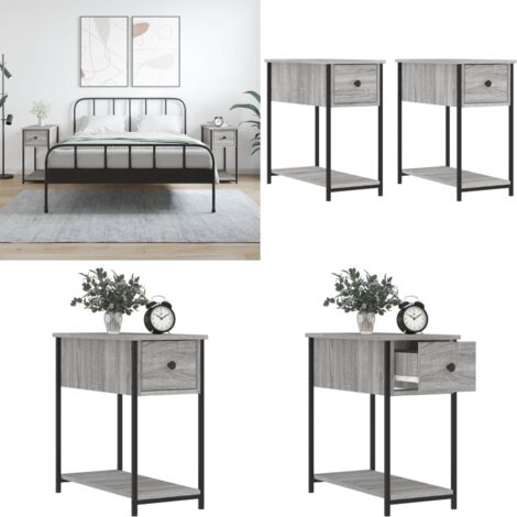 Mesitas noche 2 uds madera ingeniería gris Sonoma 30x60x60 cm - Mesita de noche gris - Mesita de noche madera