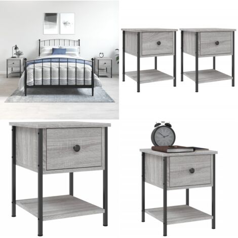 Mesitas noche 2 uds madera ingeniería gris Sonoma 34x35,5x45 cm - Mesita de noche gris - Mesita de noche madera