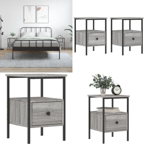 Mesitas noche 2 uds madera ingeniería gris Sonoma 34x36x50 cm - Mesita de noche gris - Mesita de noche madera