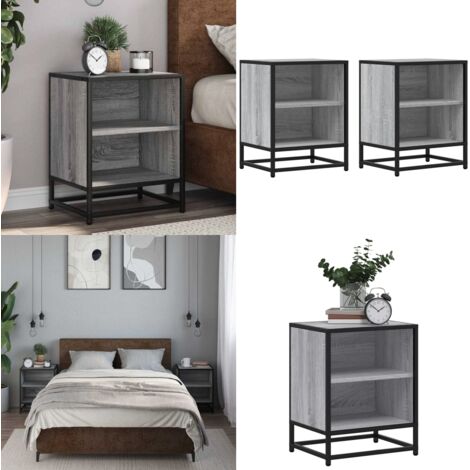Mesitas noche 2 uds madera ingeniería gris sonoma 40x31x50 cm - Mesita de noche gris - Mesita de noche madera
