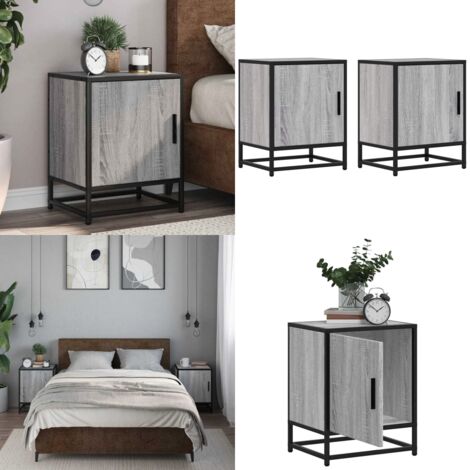 Mesitas noche 2 uds madera ingeniería gris sonoma 40x31x50 cm - Mesita de noche gris - Mesita de noche madera