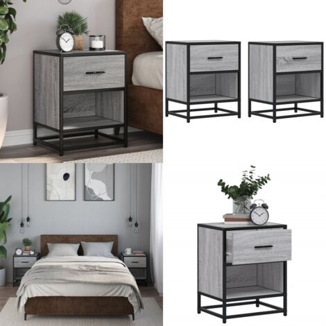 Mesitas noche 2 uds madera ingeniería gris Sonoma 40x31x50 cm - Mesita de noche gris - Mesita de noche madera