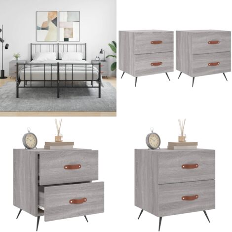 Mesitas noche 2 uds madera ingeniería gris Sonoma 40x35x47,5 cm - Mesita de noche gris - Mesita de noche madera