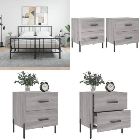 Mesitas noche 2 uds madera ingeniería gris Sonoma 40x35x47,5 cm - Mesitas de noche - Mesita de noche gris