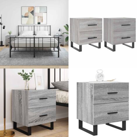 Mesitas noche 2 uds madera ingeniería gris Sonoma 40x35x47,5 cm - Mesitas de noche - Mesita de noche gris
