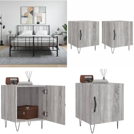 Mesitas noche 2 uds madera ingeniería gris Sonoma 40x40x50 cm - Mesita de noche gris - Mesita de noche madera