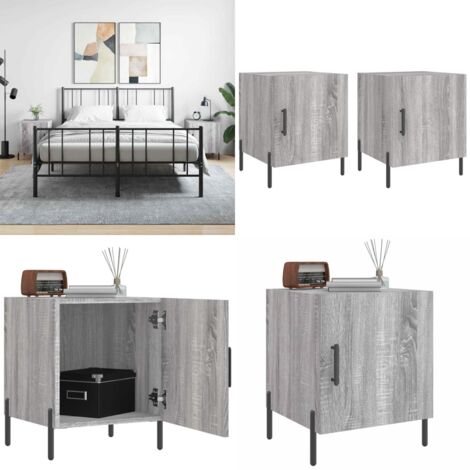 Mesitas noche 2 uds madera ingeniería gris Sonoma 40x40x50 cm - Mesita de noche gris - Mesita de noche madera