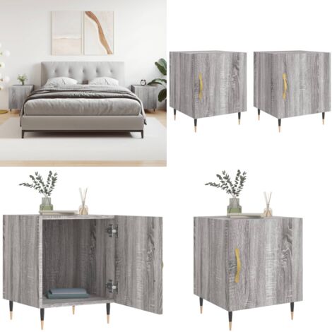Mesitas noche 2 uds madera ingeniería gris Sonoma 40x40x50 cm - Mesita de noche gris - Mesita de noche madera