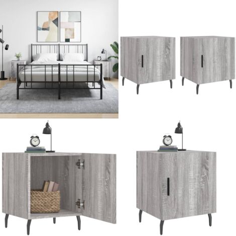 Mesitas noche 2 uds madera ingeniería gris Sonoma 40x40x50 cm - Mesita de noche gris - Mesita de noche madera