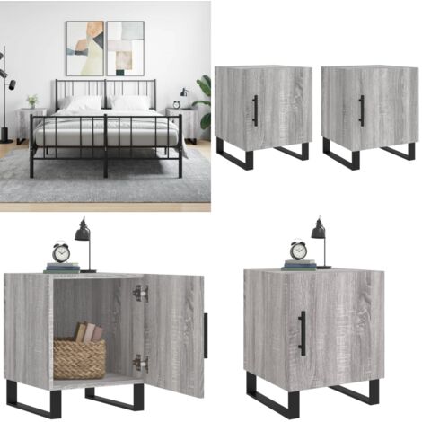 Mesitas noche 2 uds madera ingeniería gris Sonoma 40x40x50 cm - Mesita de noche gris - Mesita de noche madera